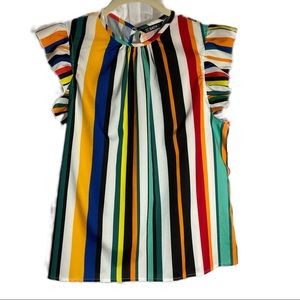 SHEIN Womens Top/Blouse, size L, ruffle sleeve, pearly button back